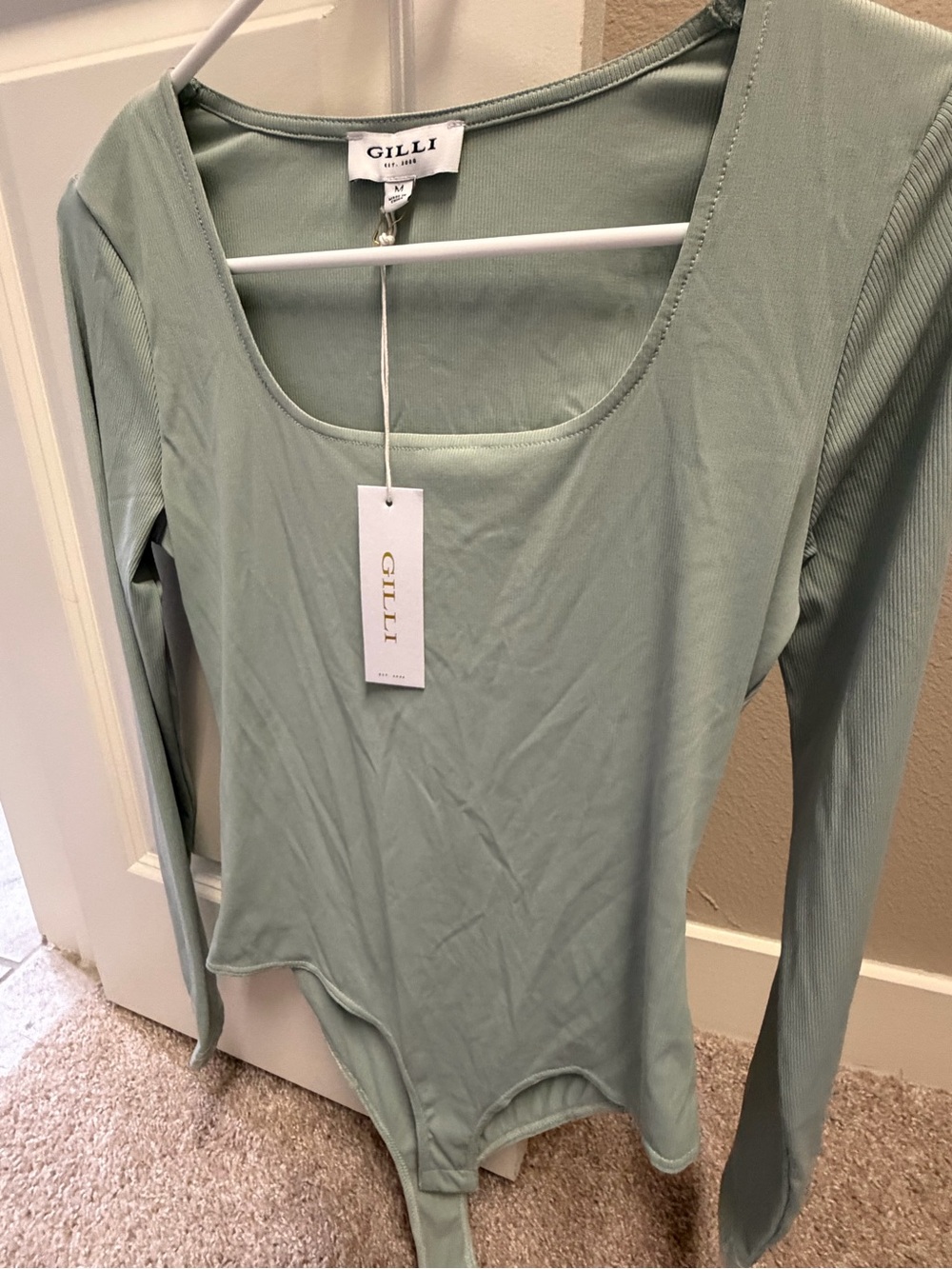 GILLI Sage Green Long Sleeve Scoop Bodysuit- NWT